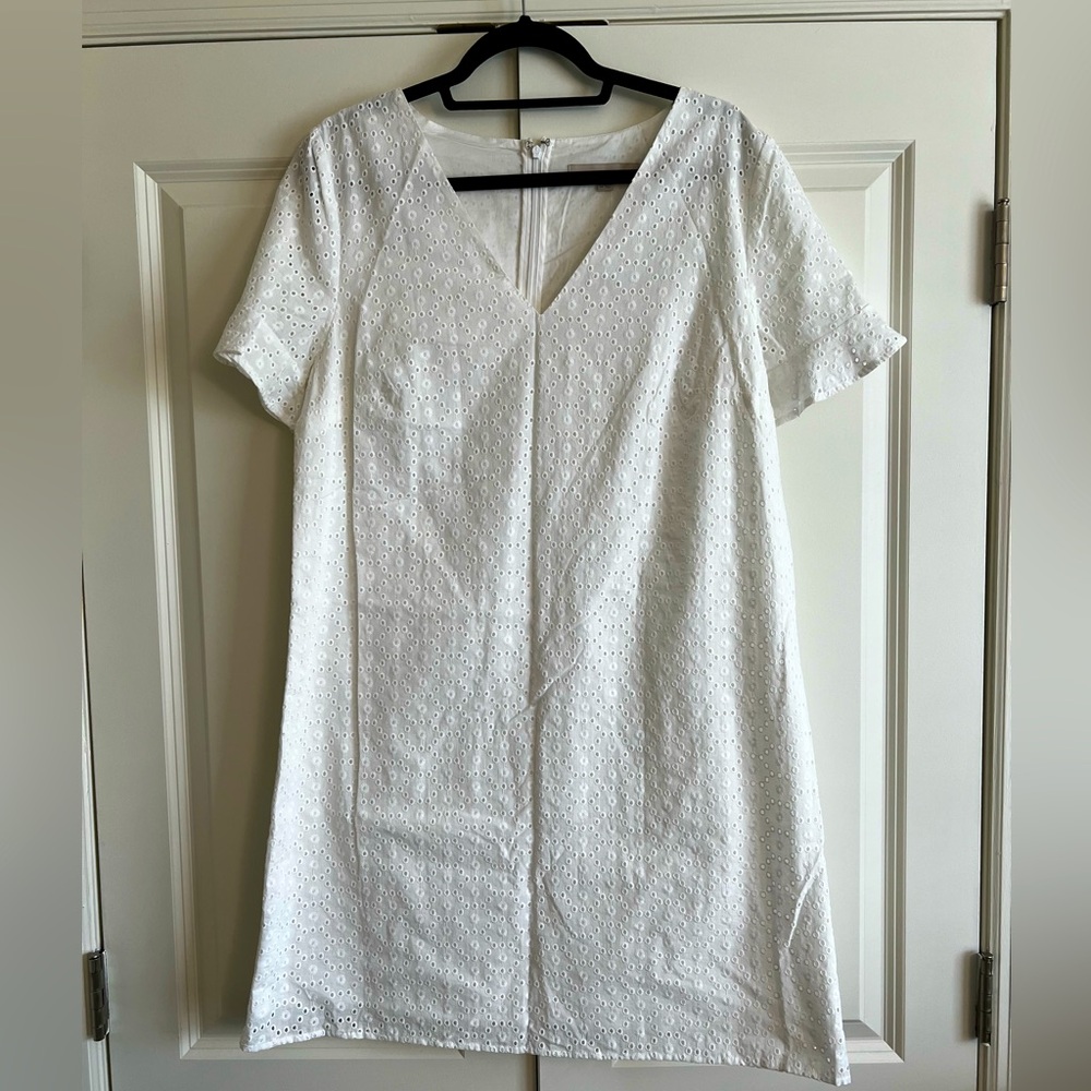 Loft White eyelet style short sleeve dress